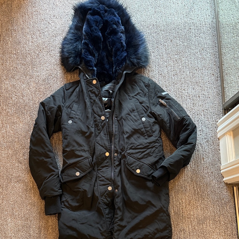 BCBGMaxAzria Charcoal Coat with Faux Fur Trim